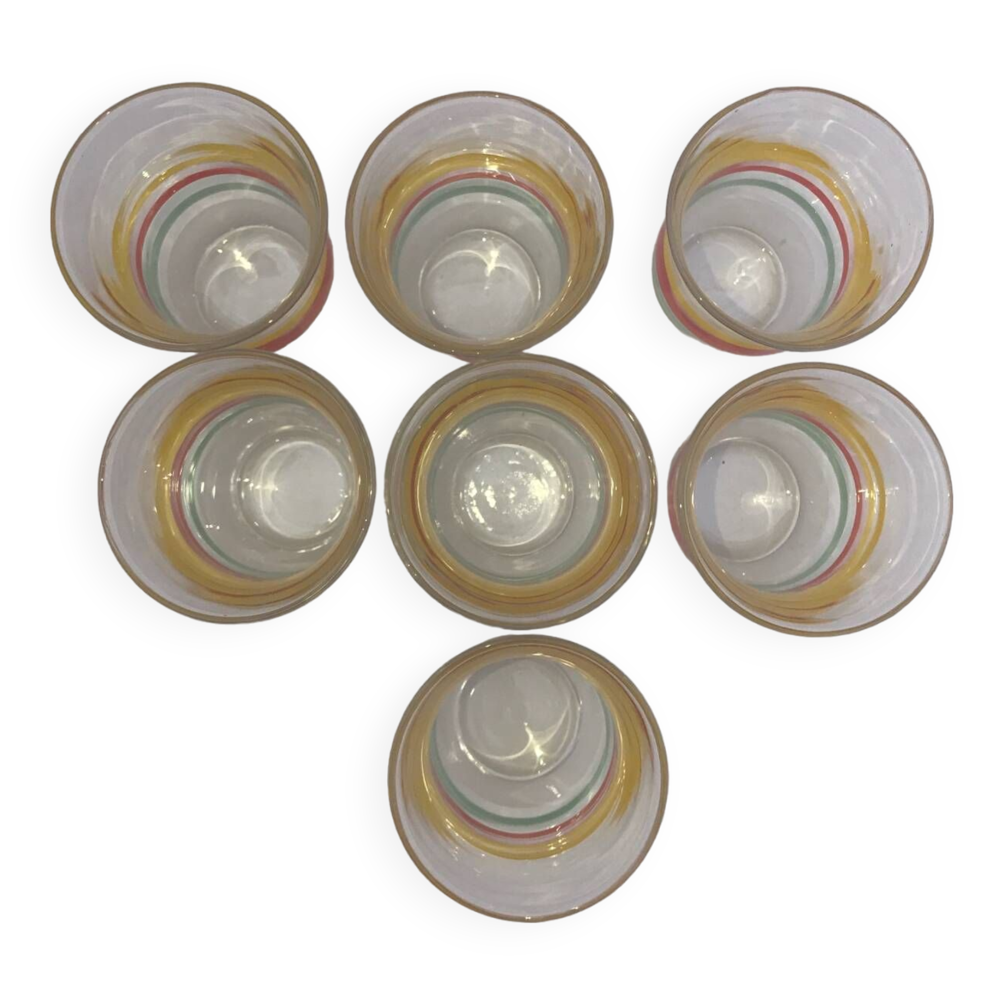 Set of 7 old tricolor glasses