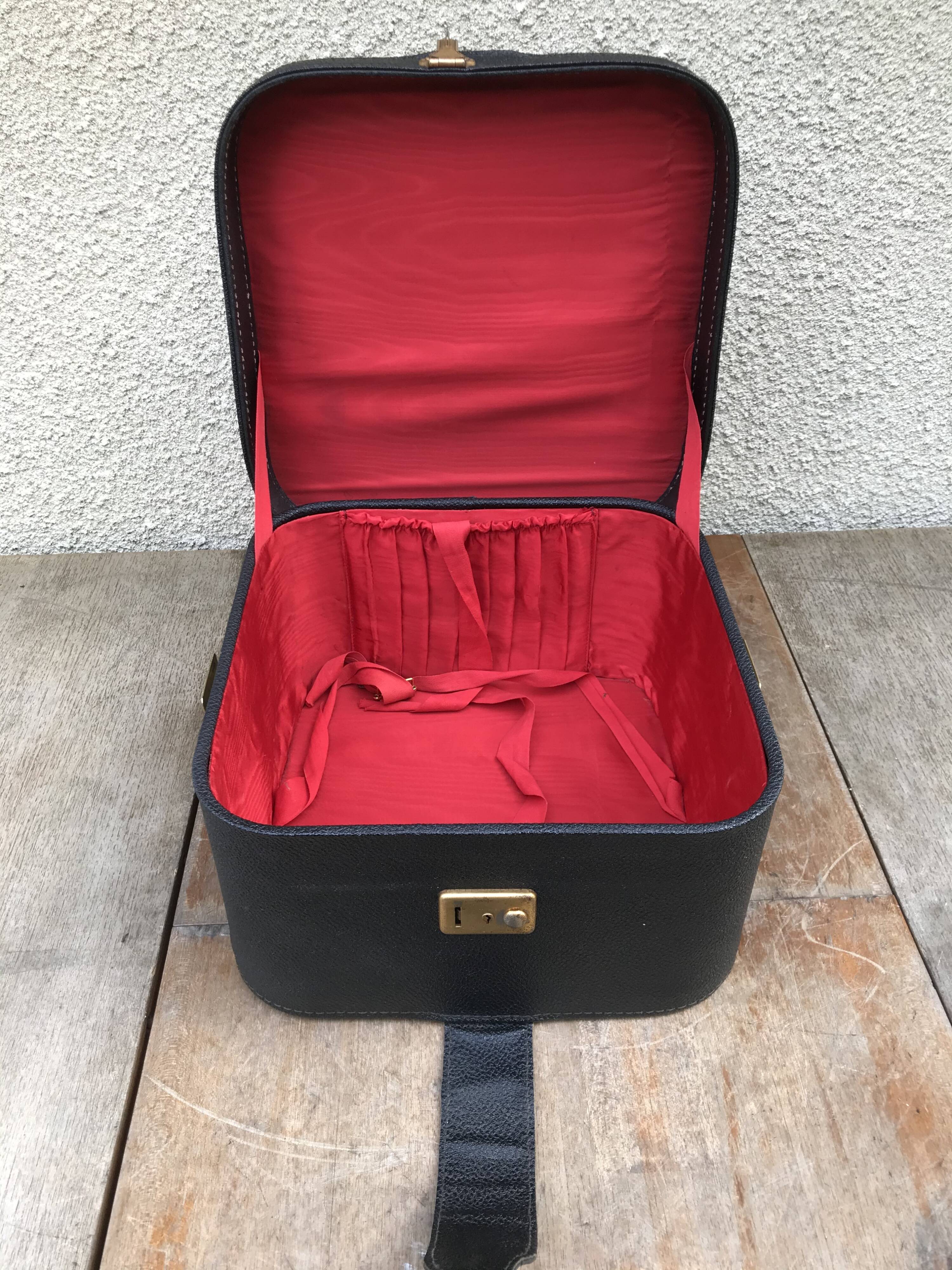 Black leather hat box