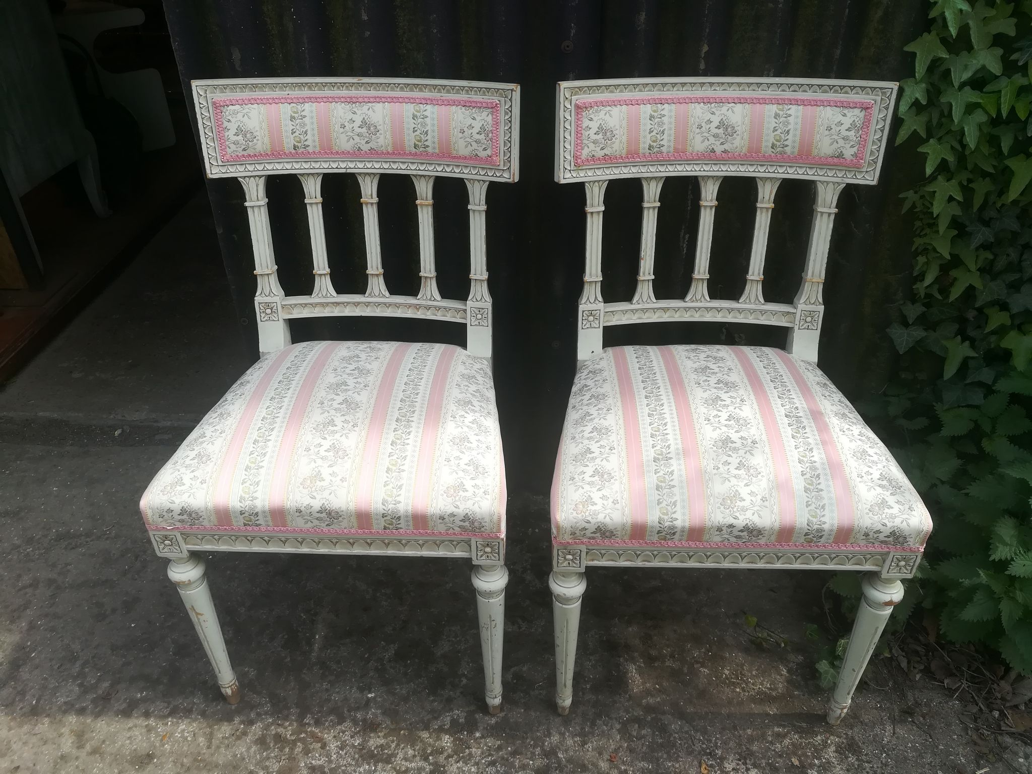 Series of 4 patinated Louis XVI style chairs