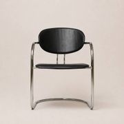 Set of eight cantilever chairs in black faux leather and chrome steel — c. 1980