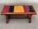Table basse bois massif et céramique multicolore des années 70