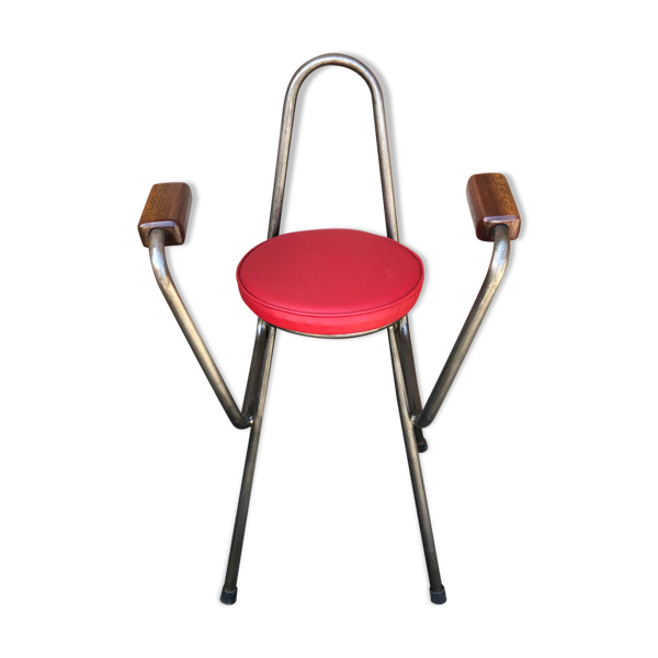 Chaise de bar en métal et skaï industriel années 70