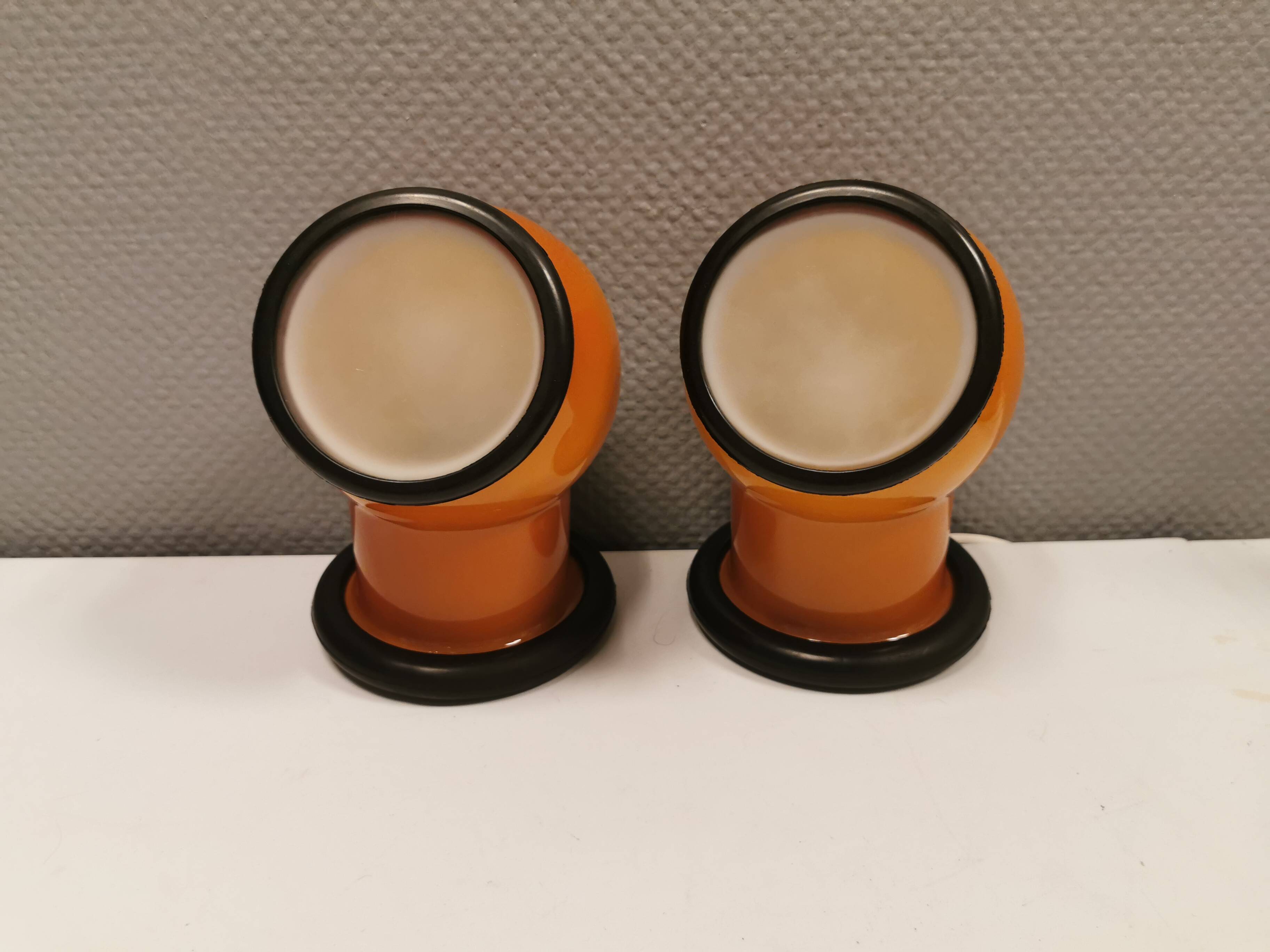 A set of EPOKE II wall lights, designed by Michael Bang for Holmegaard Denmark 1975-1981.