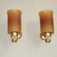 Pair French Vintage 1960s Retro Single Wall Lights Brass & Orange Acrylic