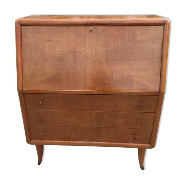 Bureau secrétaire vintage, dit dos d'âne en cerisier, Italien de Marelli & Fratelli. — Beyit
