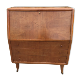 Bureau secrétaire vintage, dit dos d'âne en cerisier, Italien de Marelli & Fratelli.