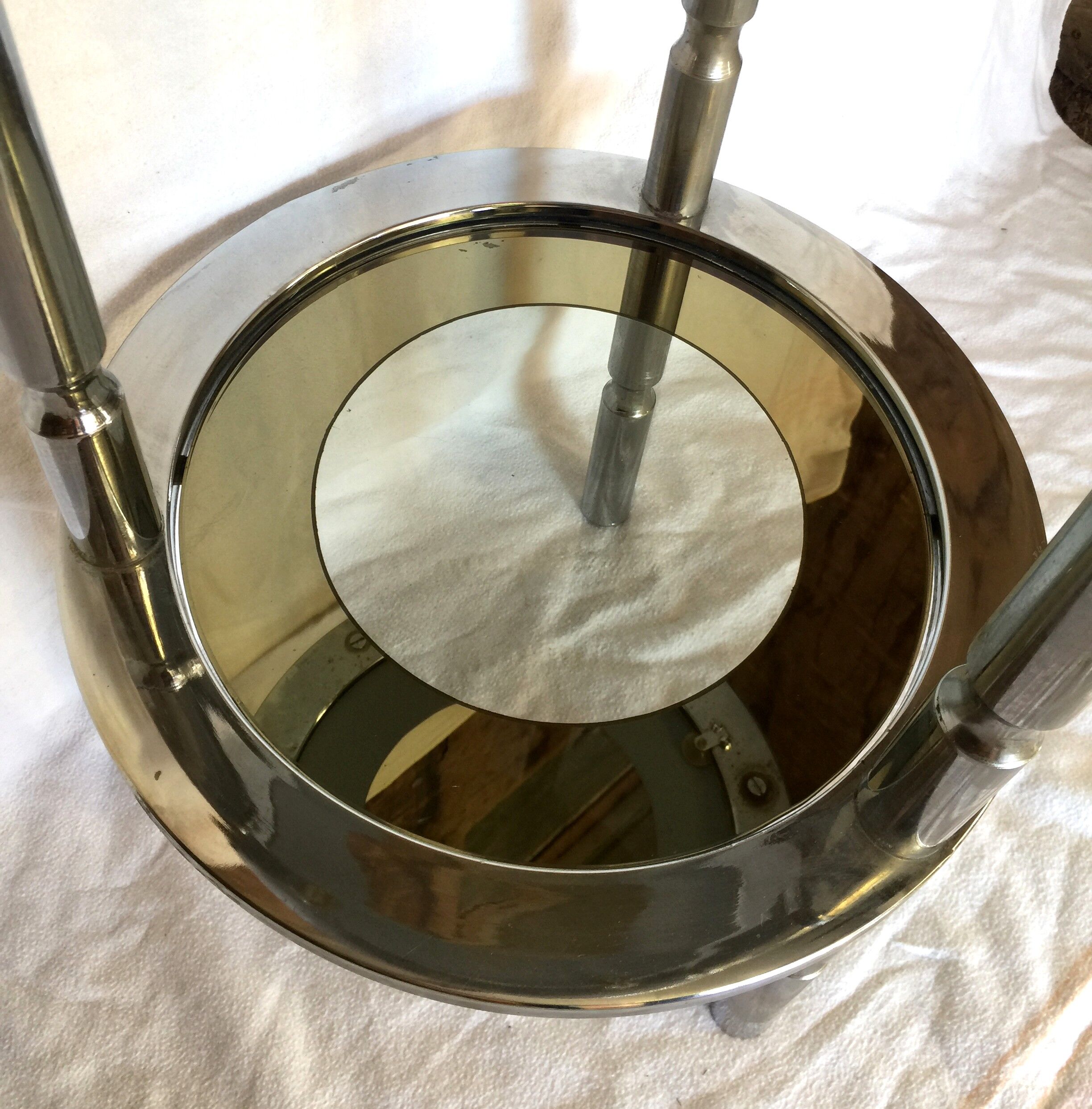 Round chrome and glass vintage eglomisé harness