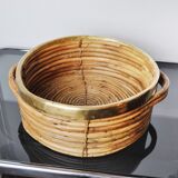 Rattan and brass basket, Italy, 1970