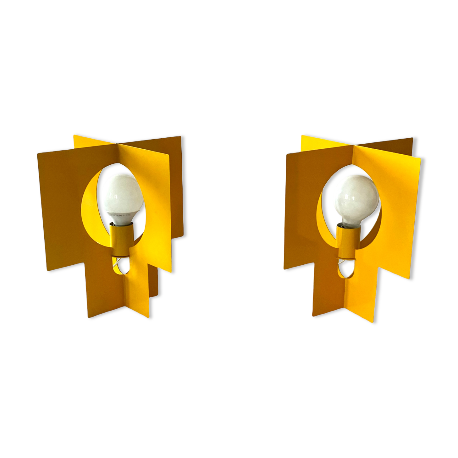 Pair of yellow Space age design table lamps, Italy, 1960s