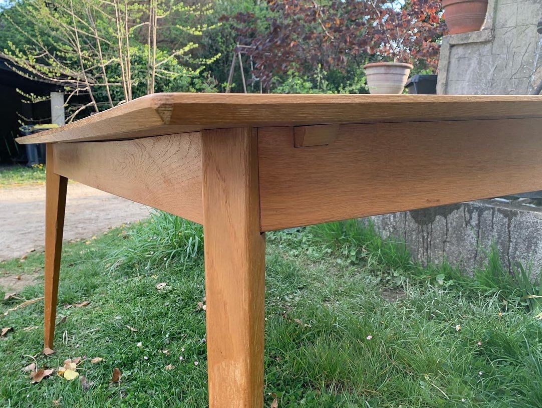 Scandinavian light wood table beveled top