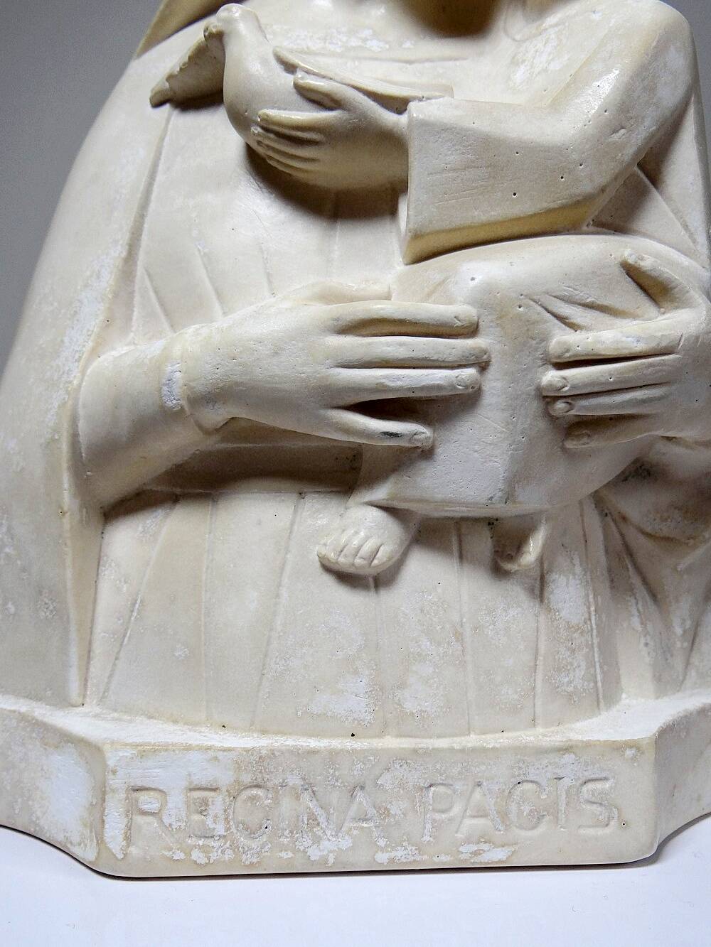 Bust of the Virgin and Child, waxed plaster, old art deco style, PP Deposited