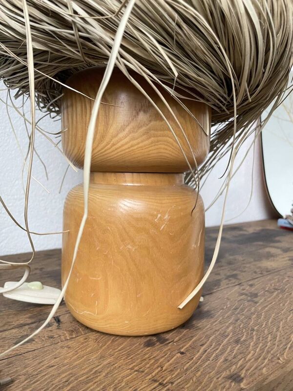 Lampe années 50 bois et paille