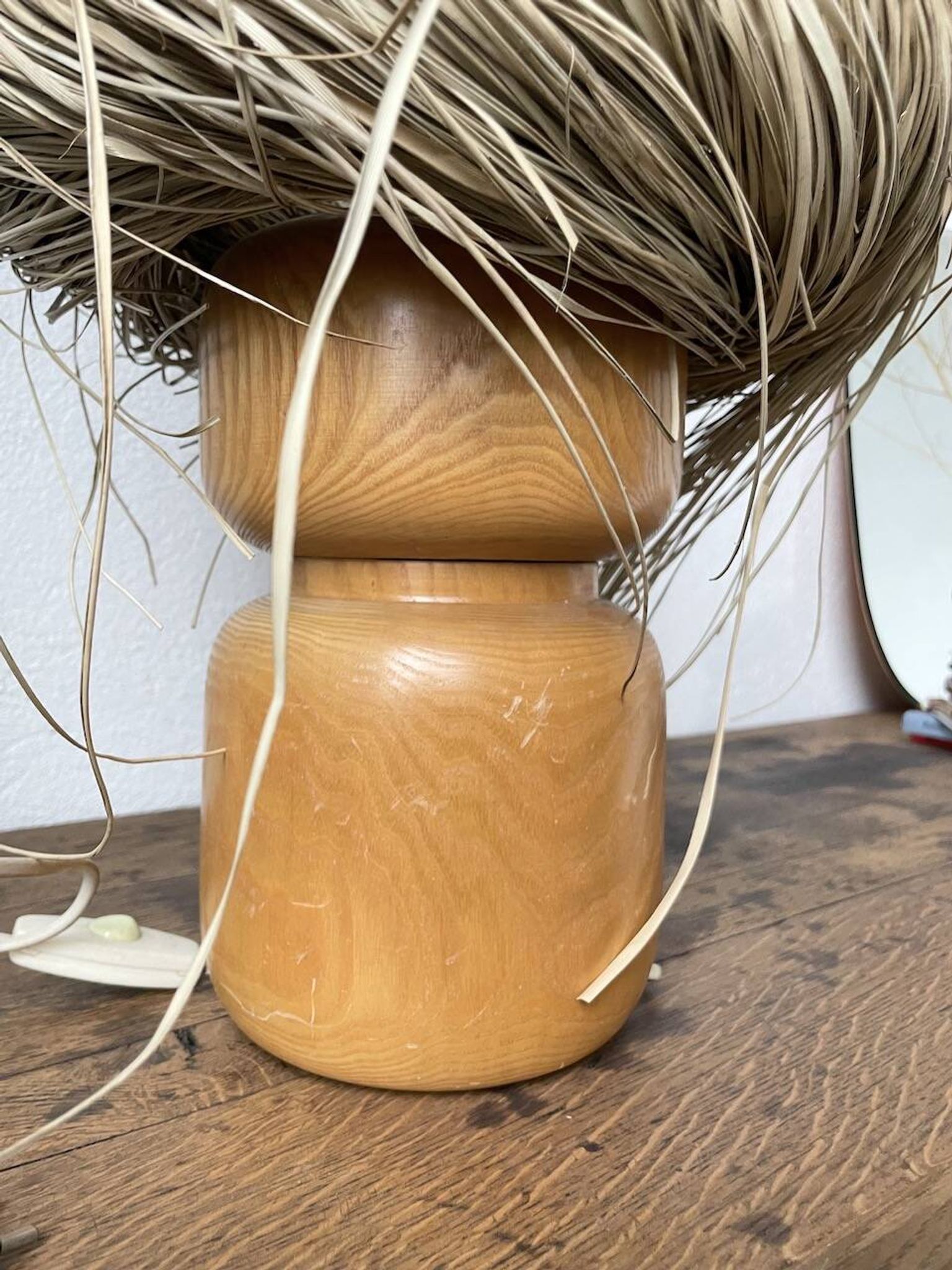 Lampe années 50 bois et paille