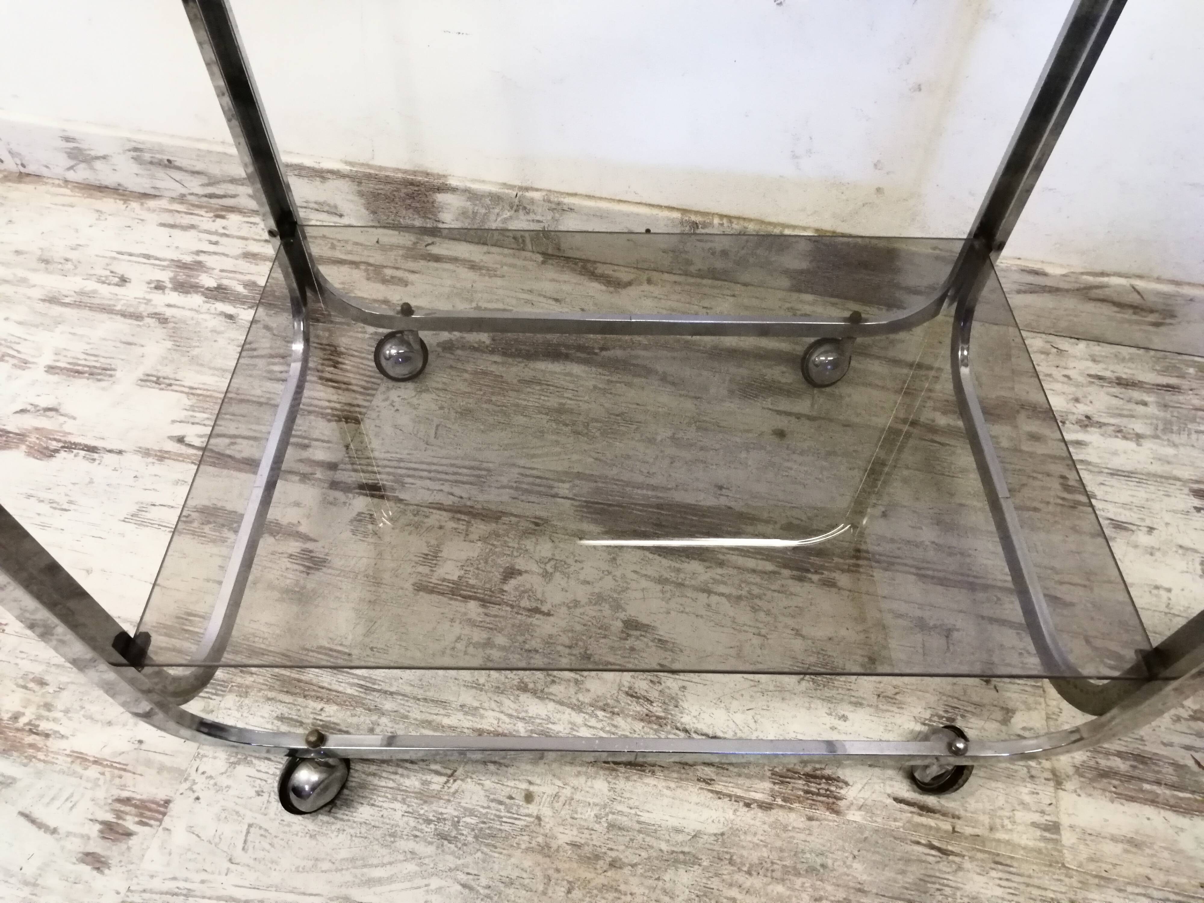 Vintage chrome metal serving trolley
