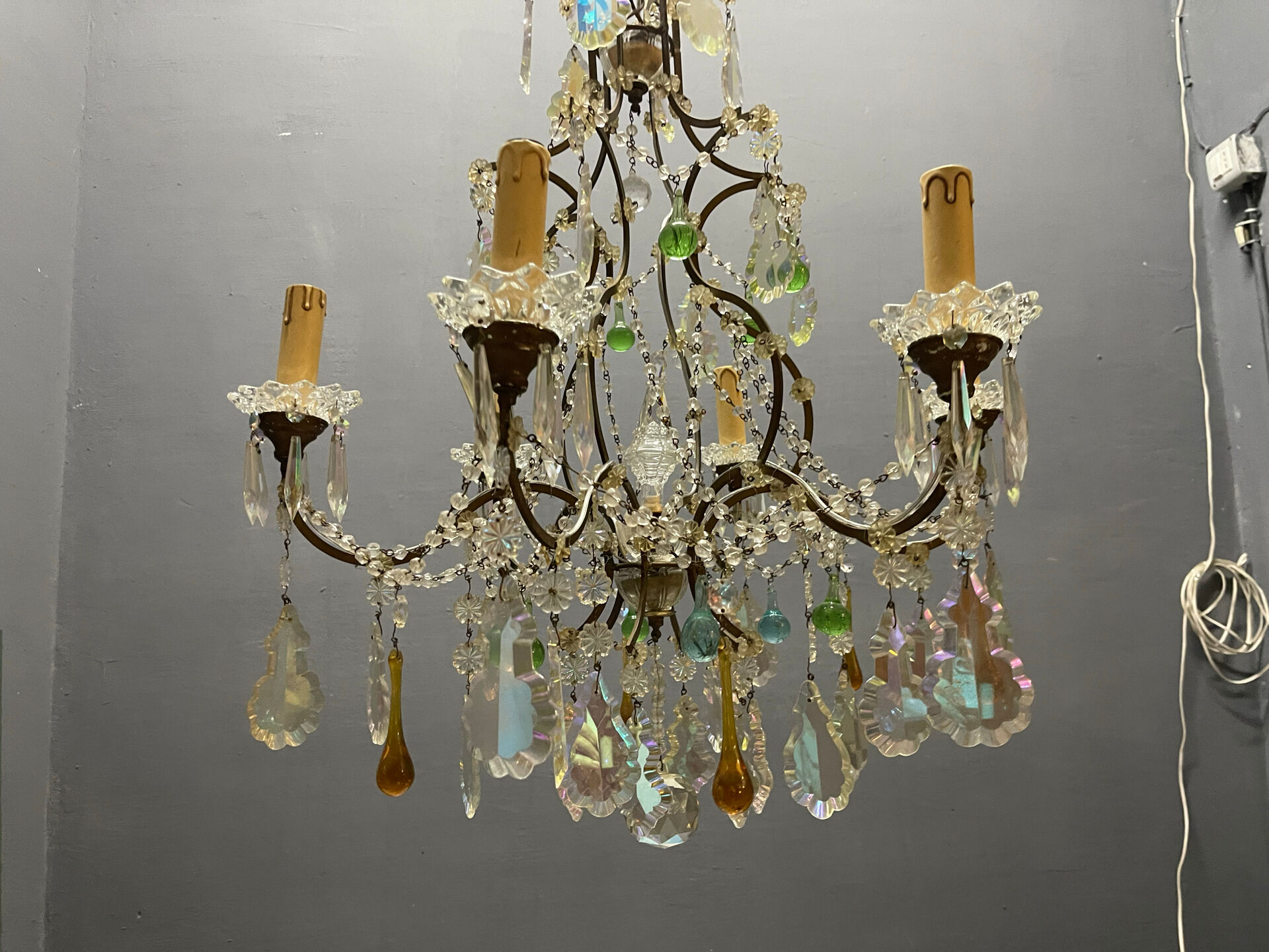 Multicoloured Murano Glass & Crystal Chandelier, 1950s