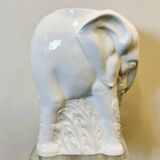 Vintage White Ceramic Elephant Umbrella Stand - Planter, France 1970s.