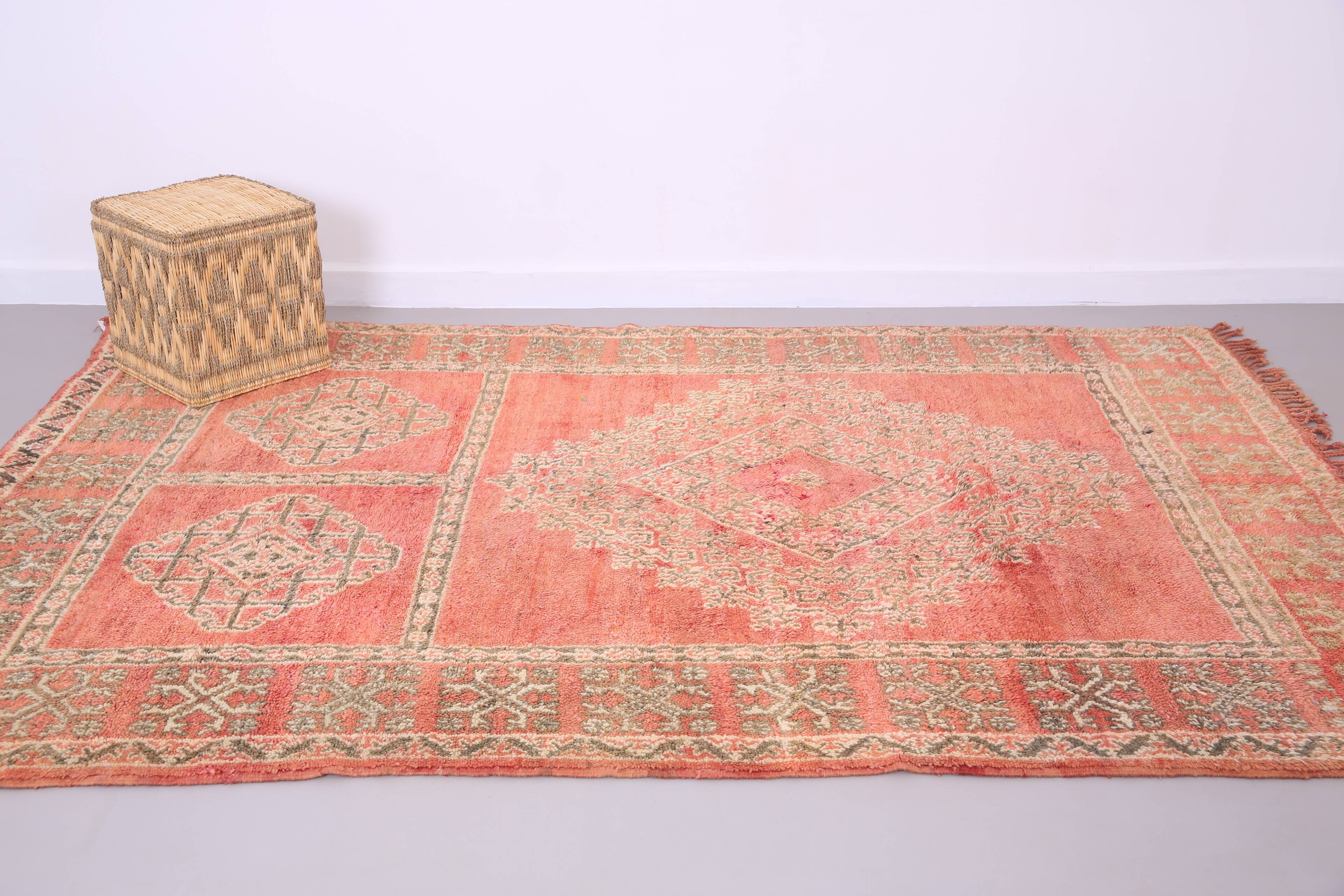 Pink Vintage Moroccan Rug 186 cm x 279 cm - Handmade Wool Rug - Berber Rug