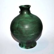 Vintage ceramic vase signed vague - Green glazed terracotta