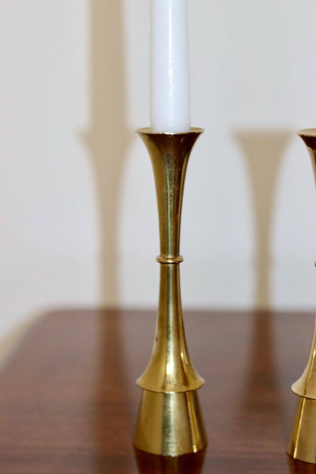 Pair of Scandinavian brass candlesticks from the 1950s by Dansk Designs.