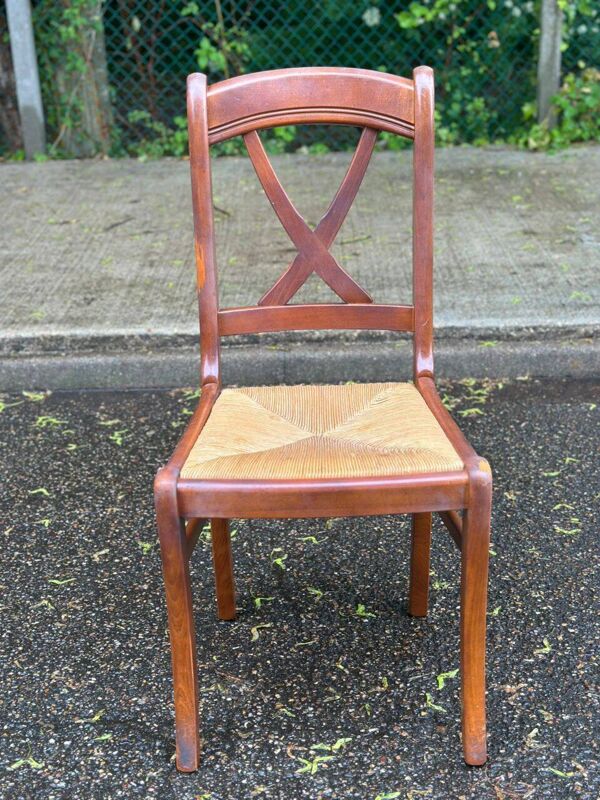 6 chaises de salle à manger directoire en bois massif paillées 1960