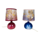 Pair of pink and blue ceramic fig lamps, dried flowers lampshade