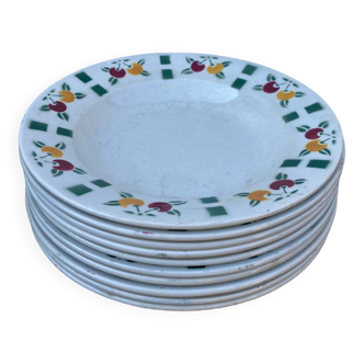 10 Hollow plates Gien white fruit patterns