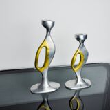 Pair of brutalist candlesticks by Léopold, bronze and aluminum, Spain, 1970