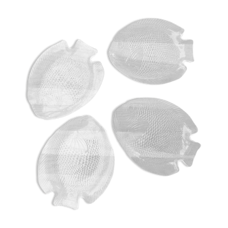 Set of 4 glass fish plates