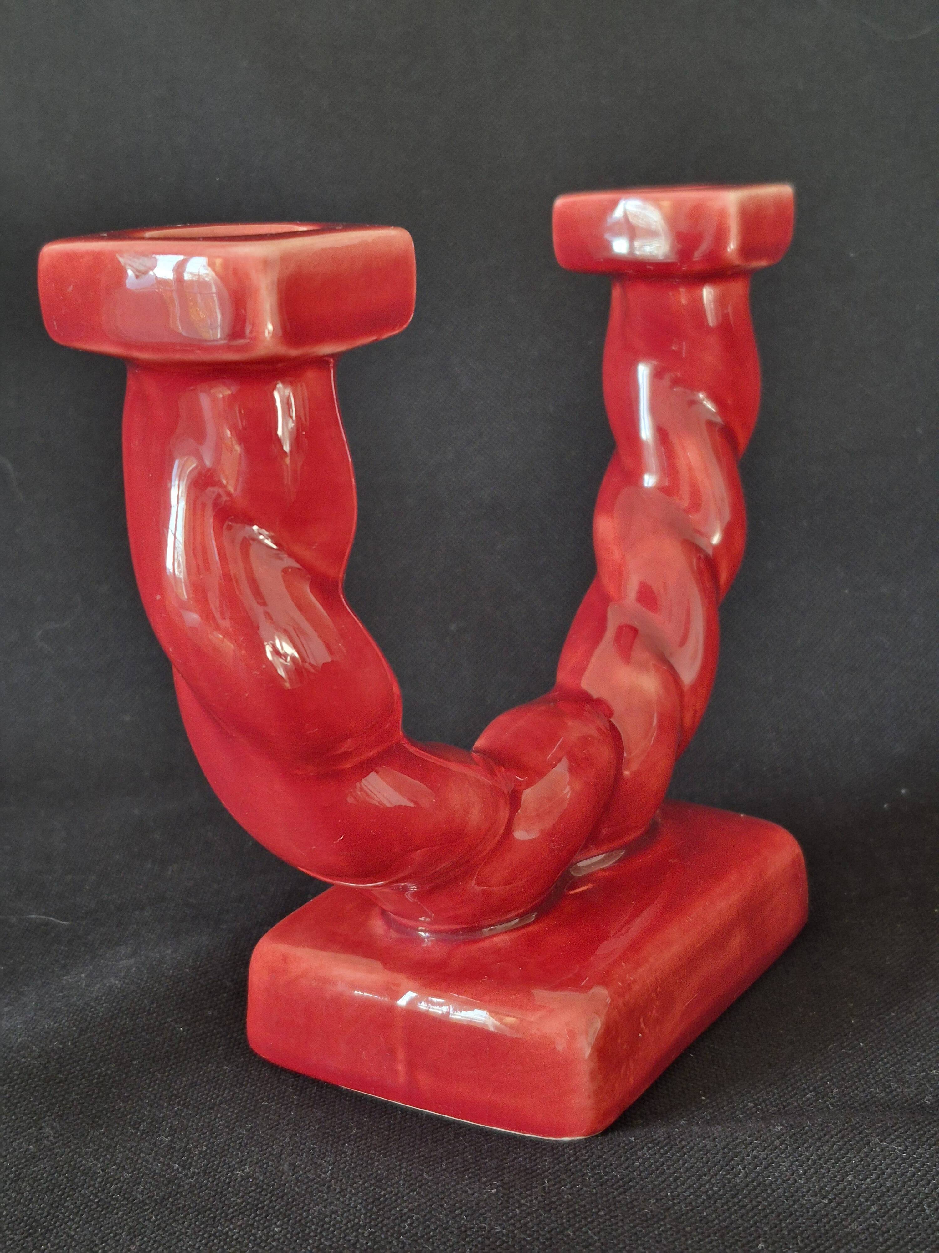 Ceramic chandelier, signed LONGCHAMP, twisted old red