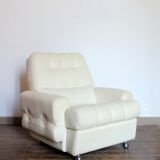 Seventies armchair in cream white skaï