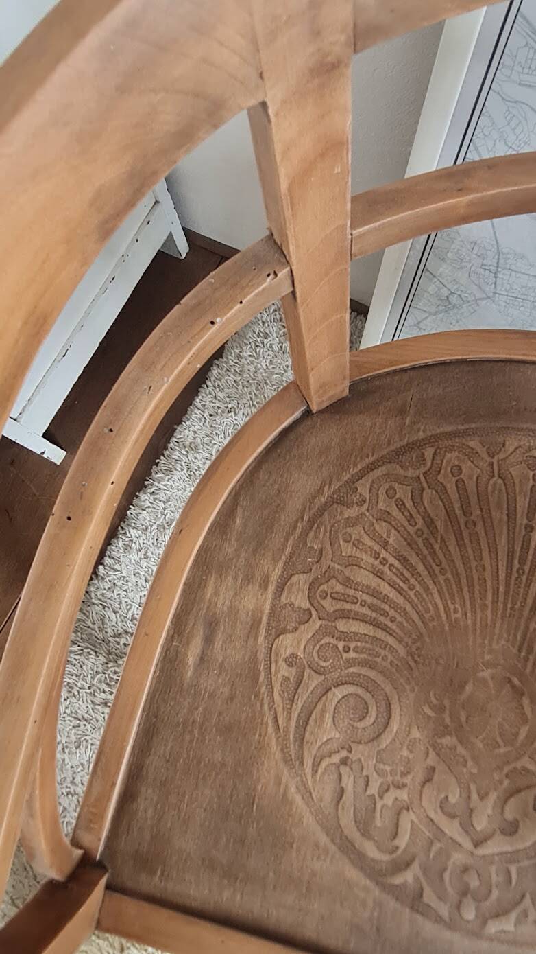 Pair of chairs in the style of antique armchairs circa 1940 - engraved seat.
