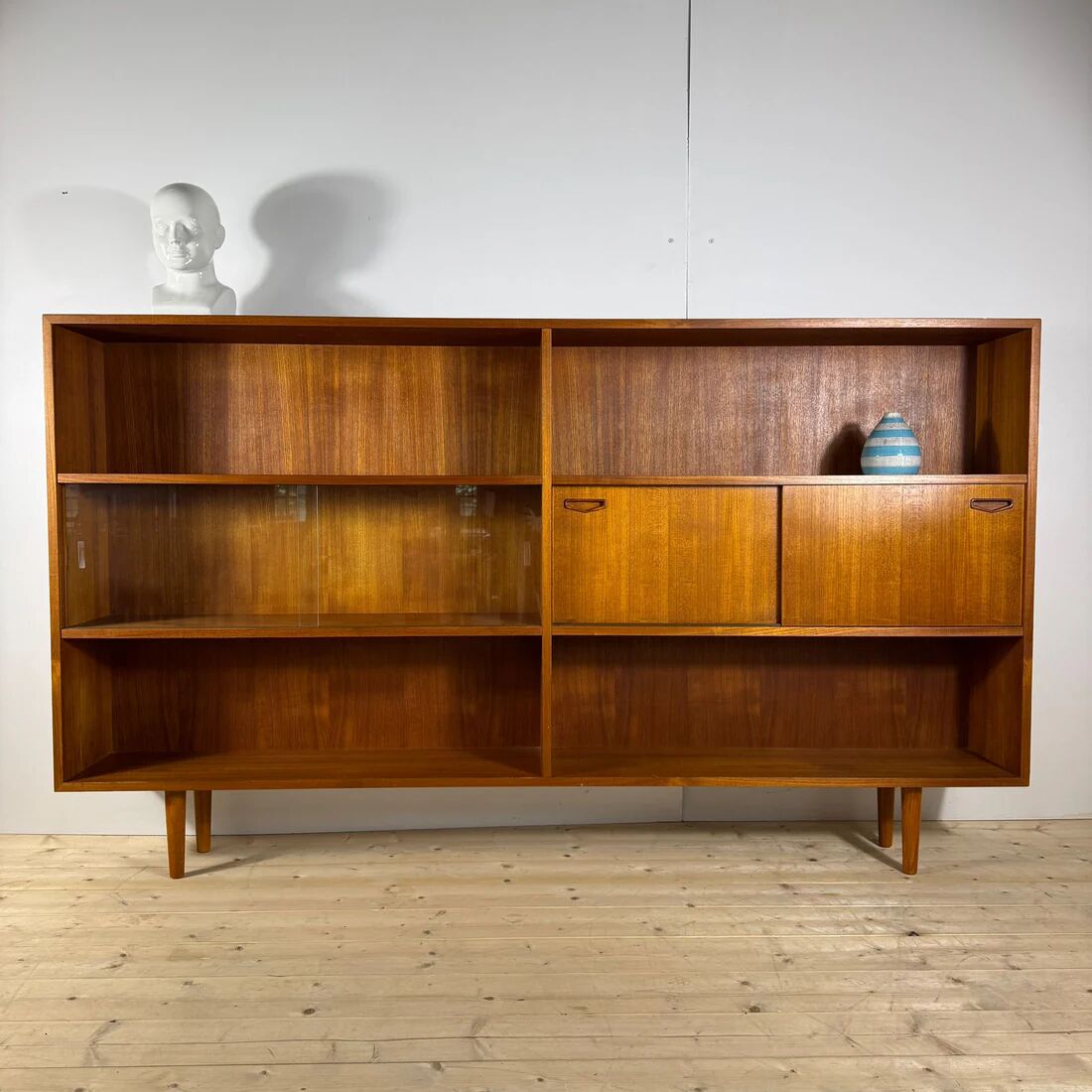 Vintage Clausen & Son teak bookcase with glass doors, Denmark 1960