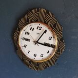 Vintage formica clock silent wall pendulum "Odo black gold"