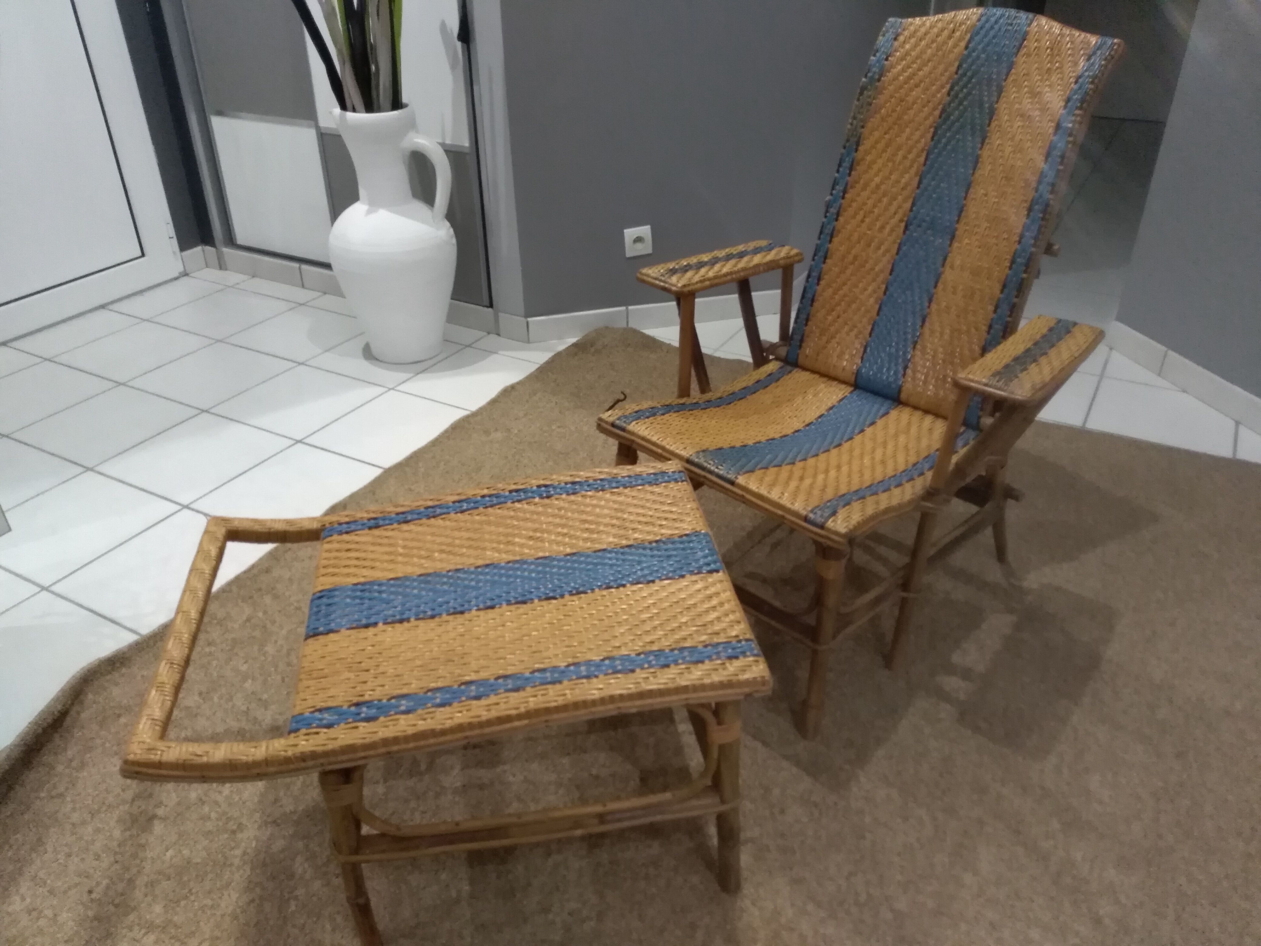 Old rattan and bamboo lounge chair in 1920