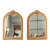 Paire de miroirs en rotin et cuivre 