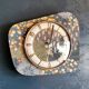 Horloge formica vintage pendule murale silencieuse asymétrique "Bleu ocre rose"