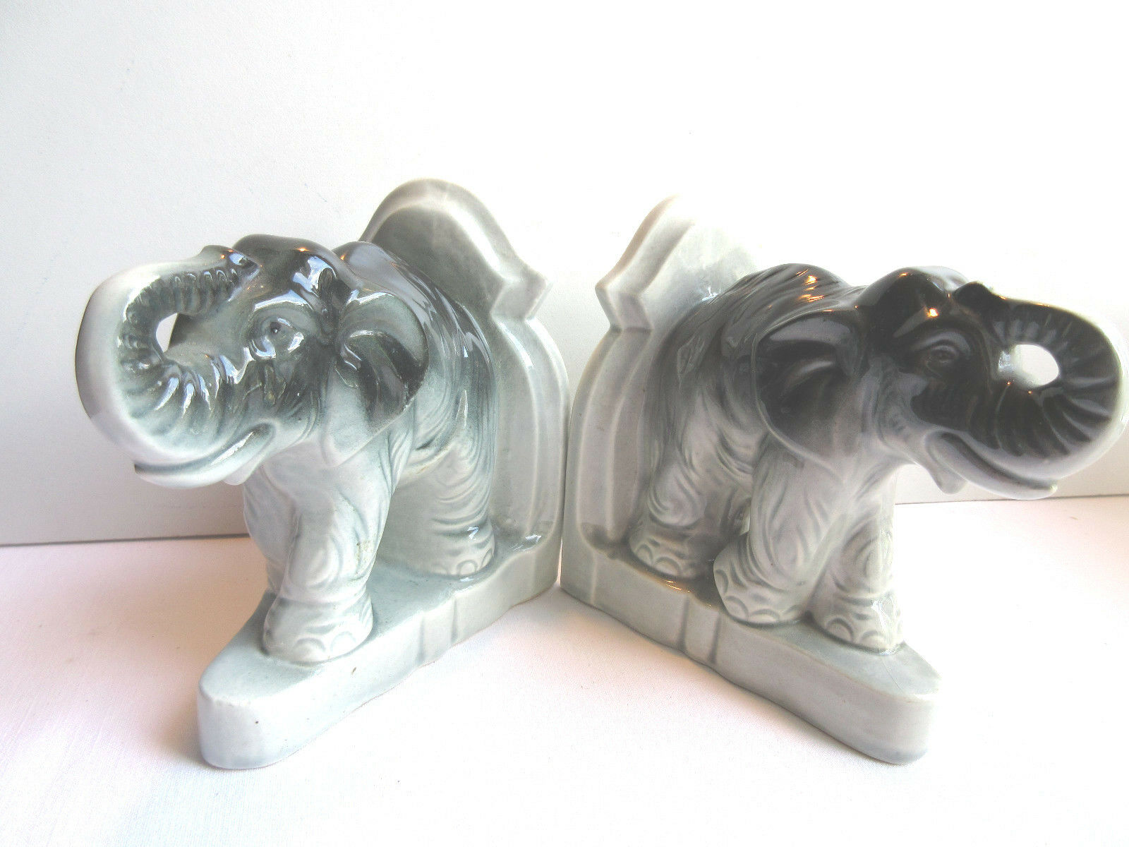 Ancient ceramic art deco bookends, elephant on terrace, no. 2325