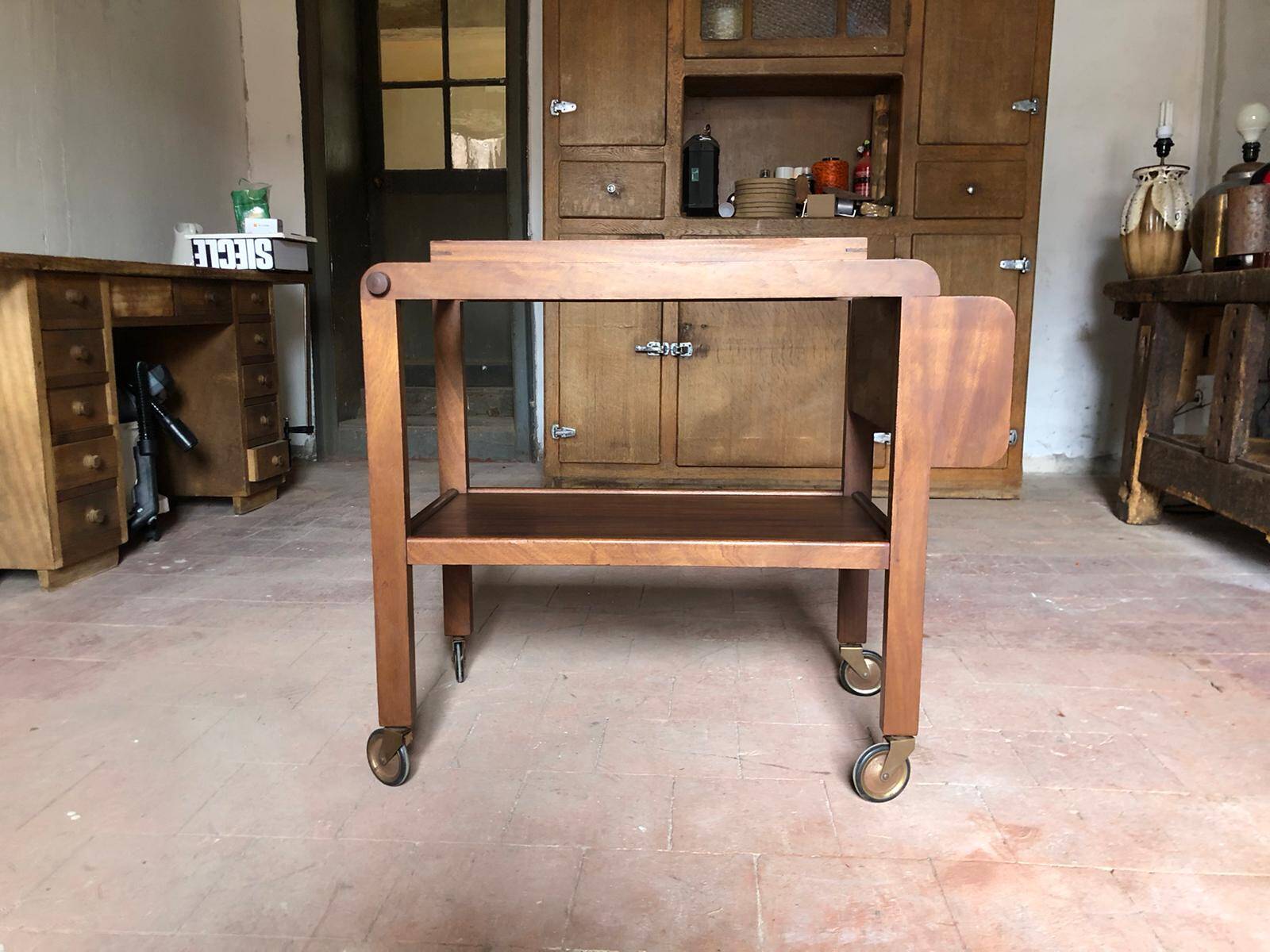 Vintage wooden trolley, vintage design trolley, rolling furniture, servant