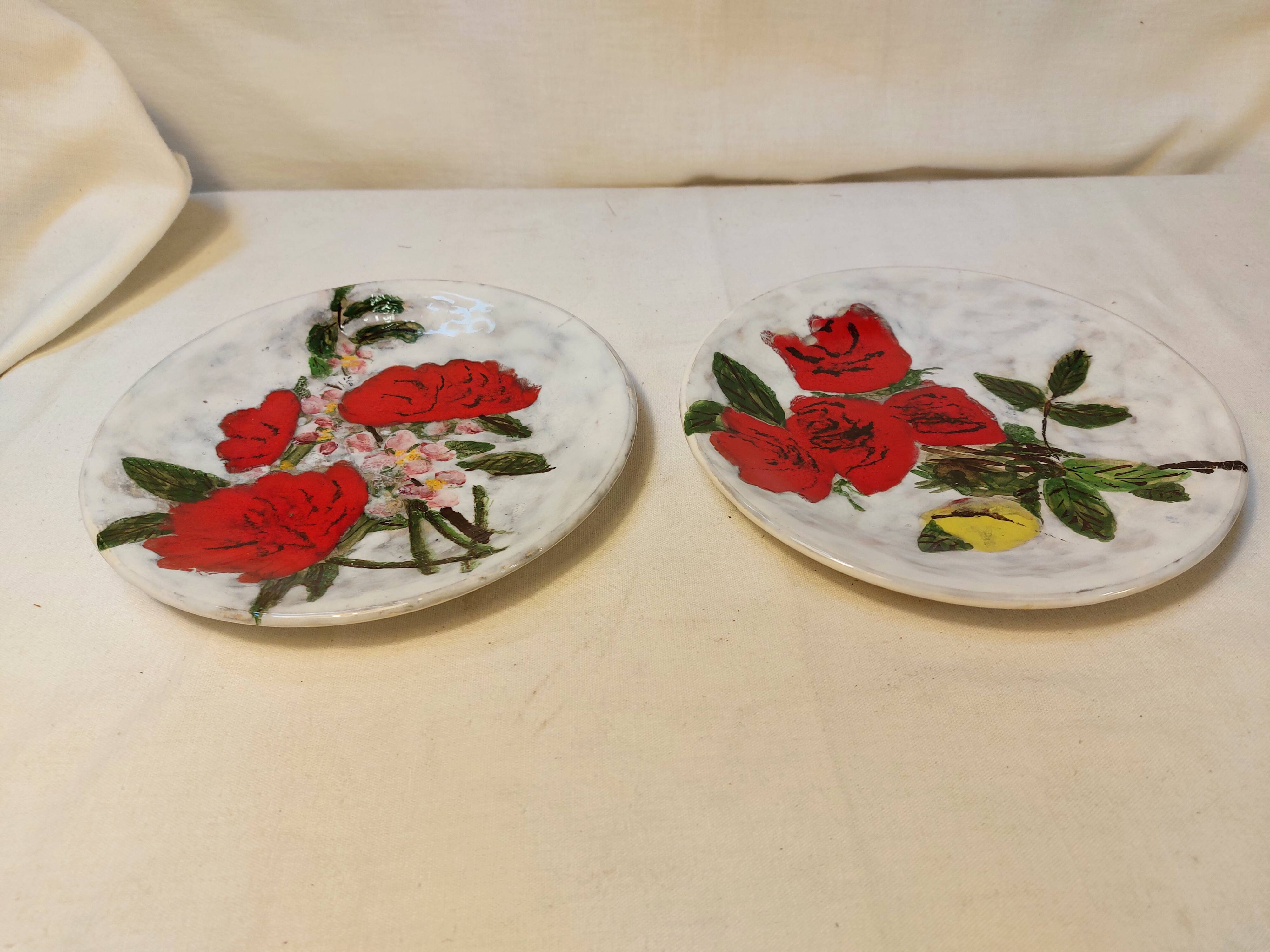Set of 2 glazed ceramic dessert plates signed ZINGARO - Italy 1960s