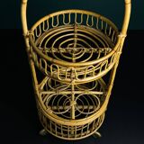 Vintage round service trolley in bamboo and rattan, 1960s