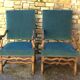 Antique Louis XIII style armchair, duck blue velvet, 67x112cm, G.Besnard