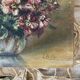 Old painting of a bouquet of flowers, oil on wood.