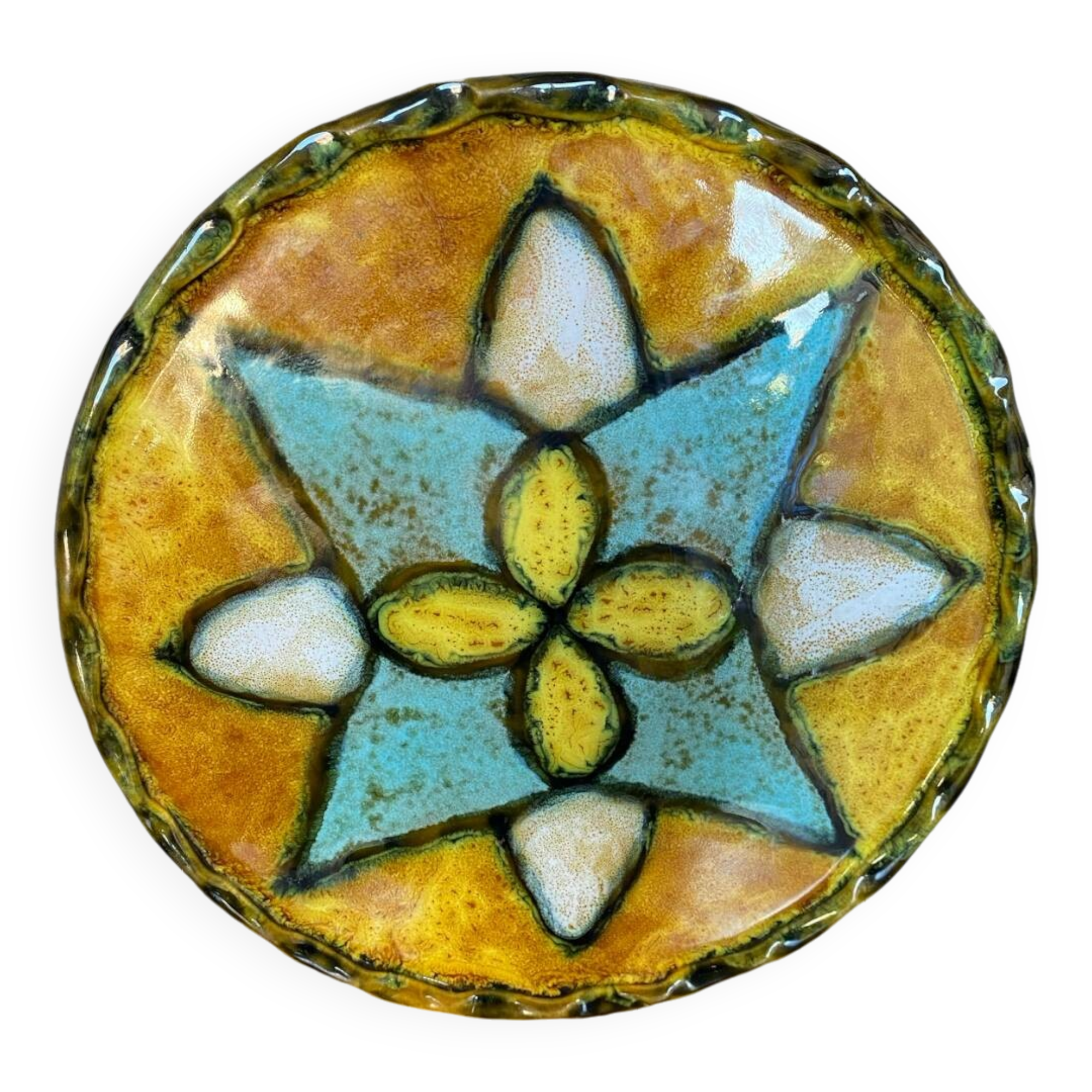 Antique VALLAURIS Style Trivet Multicolored Ceramic Made France #B774