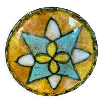 Ancien Dessous De Plat Style VALLAURIS Céramique Multicolore Made France #B774