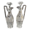 Pair of pressed or blown-molded crystal bottles – Baccarat diamond and leaf service - 19th century