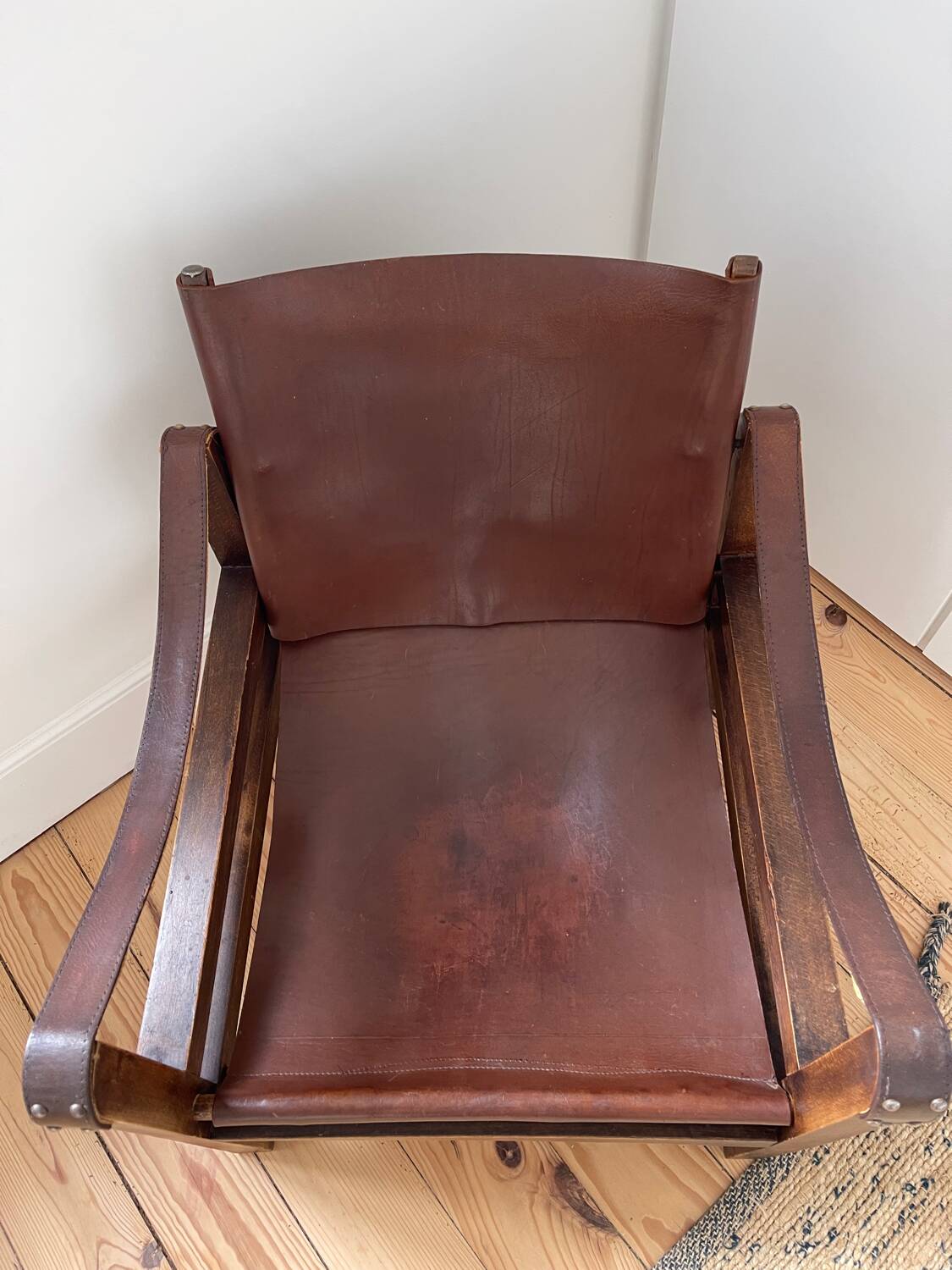 Vintage leather Safari armchair