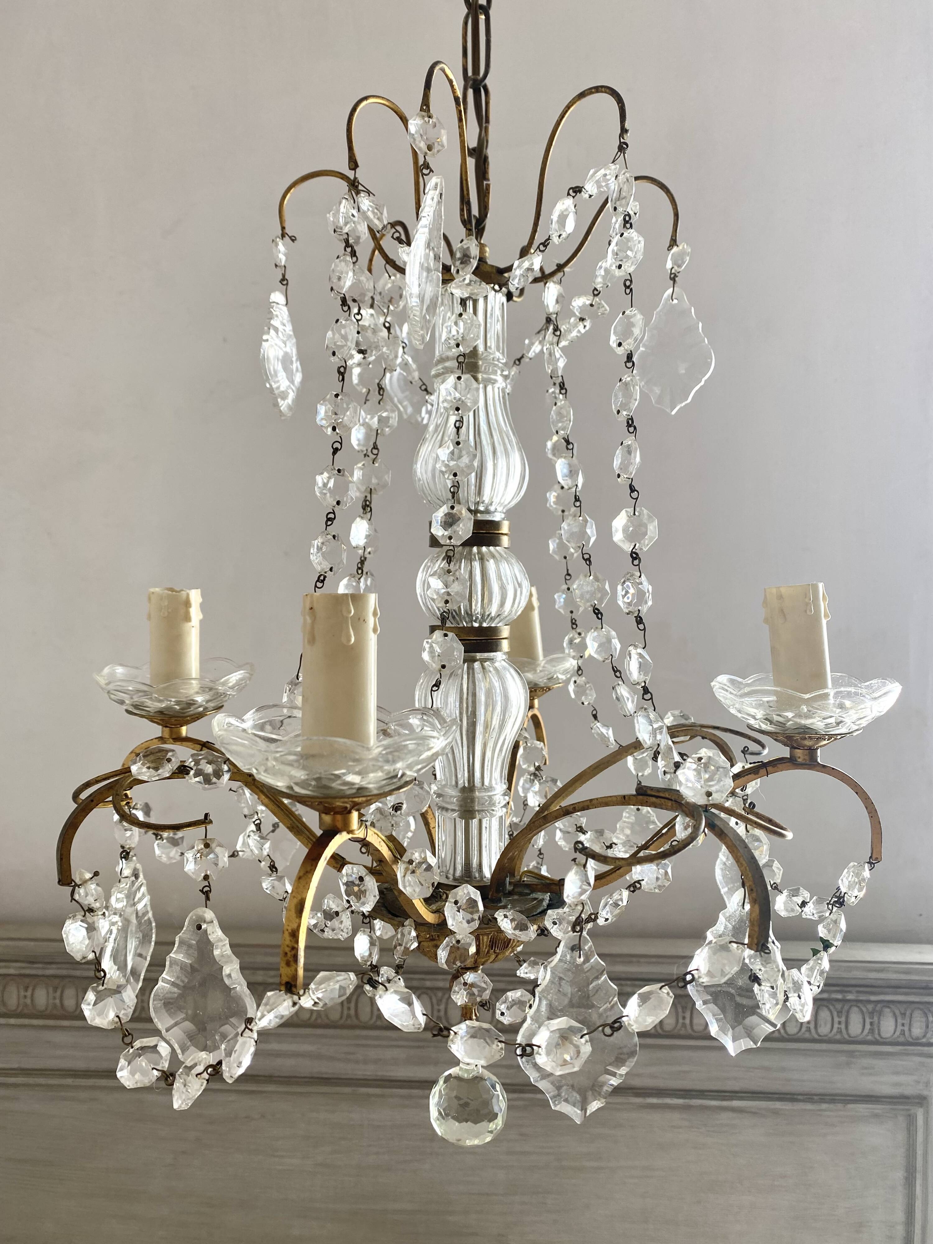 4-light chandelier with tassels, height 80cm