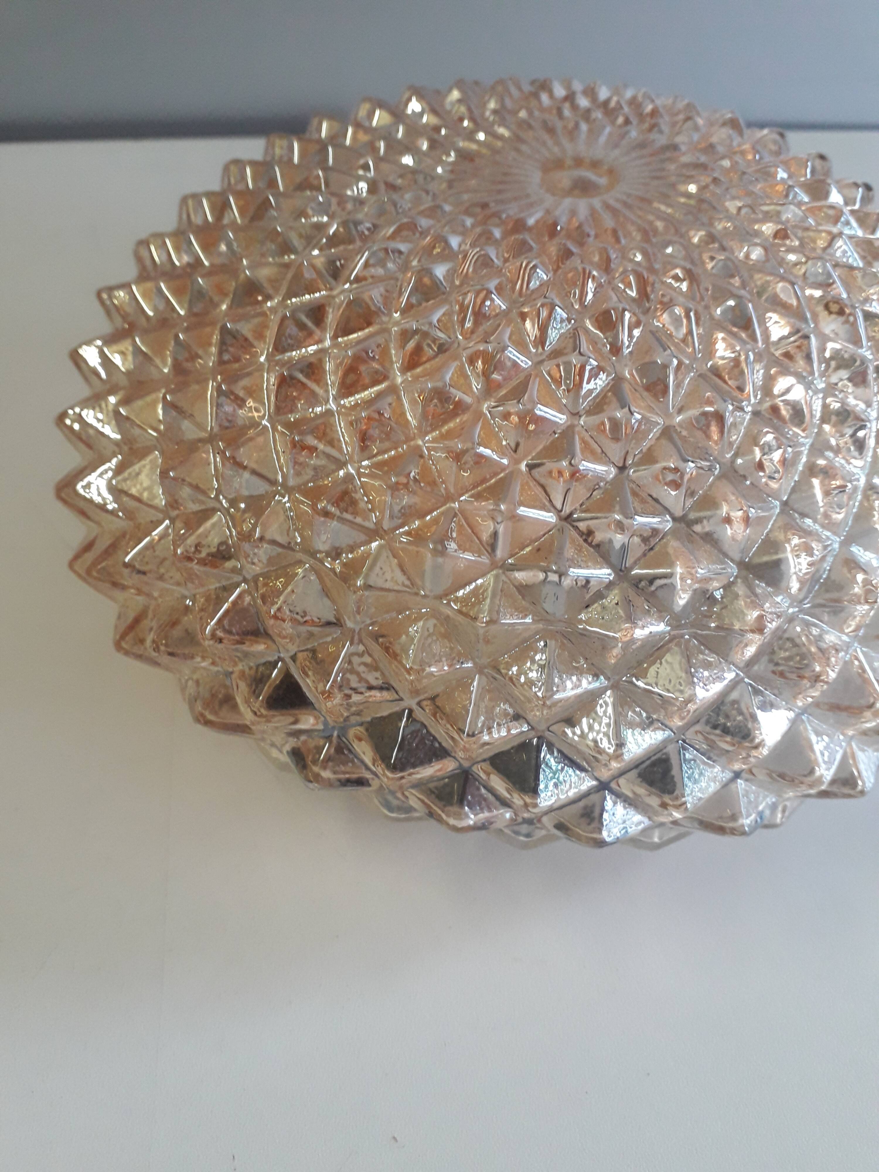Ceiling light / Wall light - iridescent molded glass with diamond tips - 1970