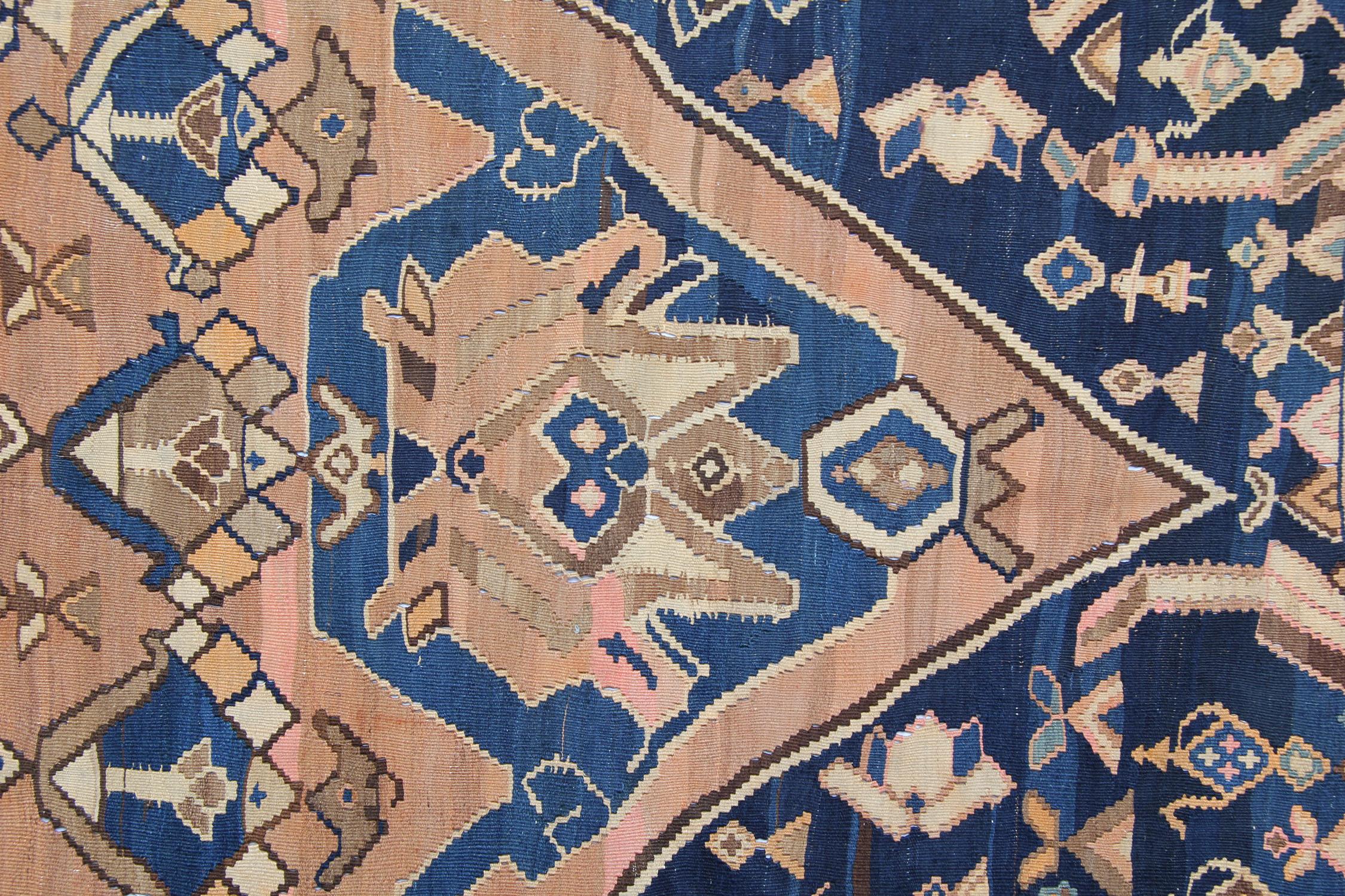 Rug Kilim Brown Wool Antique Karabagh Carpet Traditional Flat-Woven Area Rug
