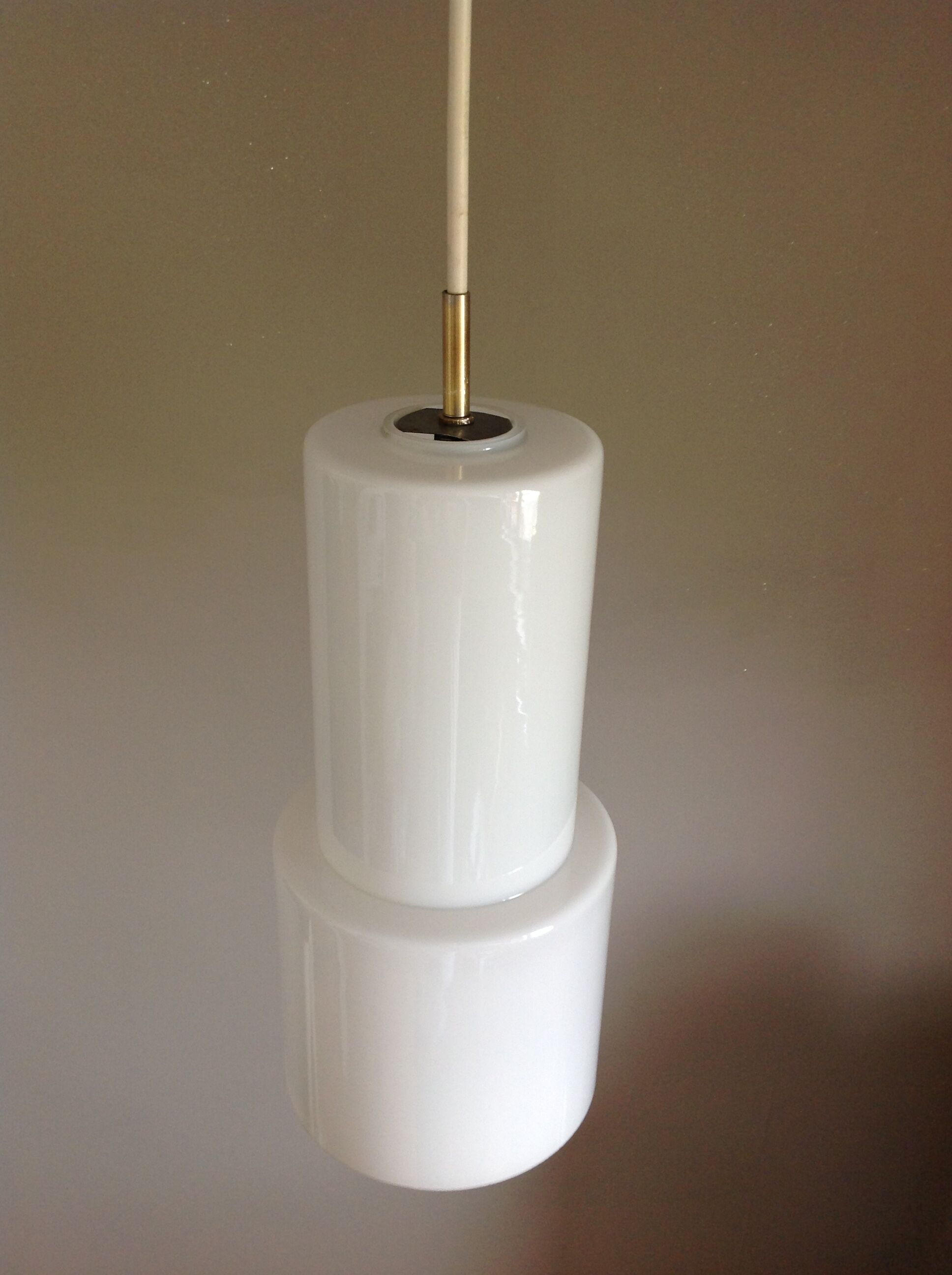 White opaline tube hanging lamp, vintage, 60s - 70s